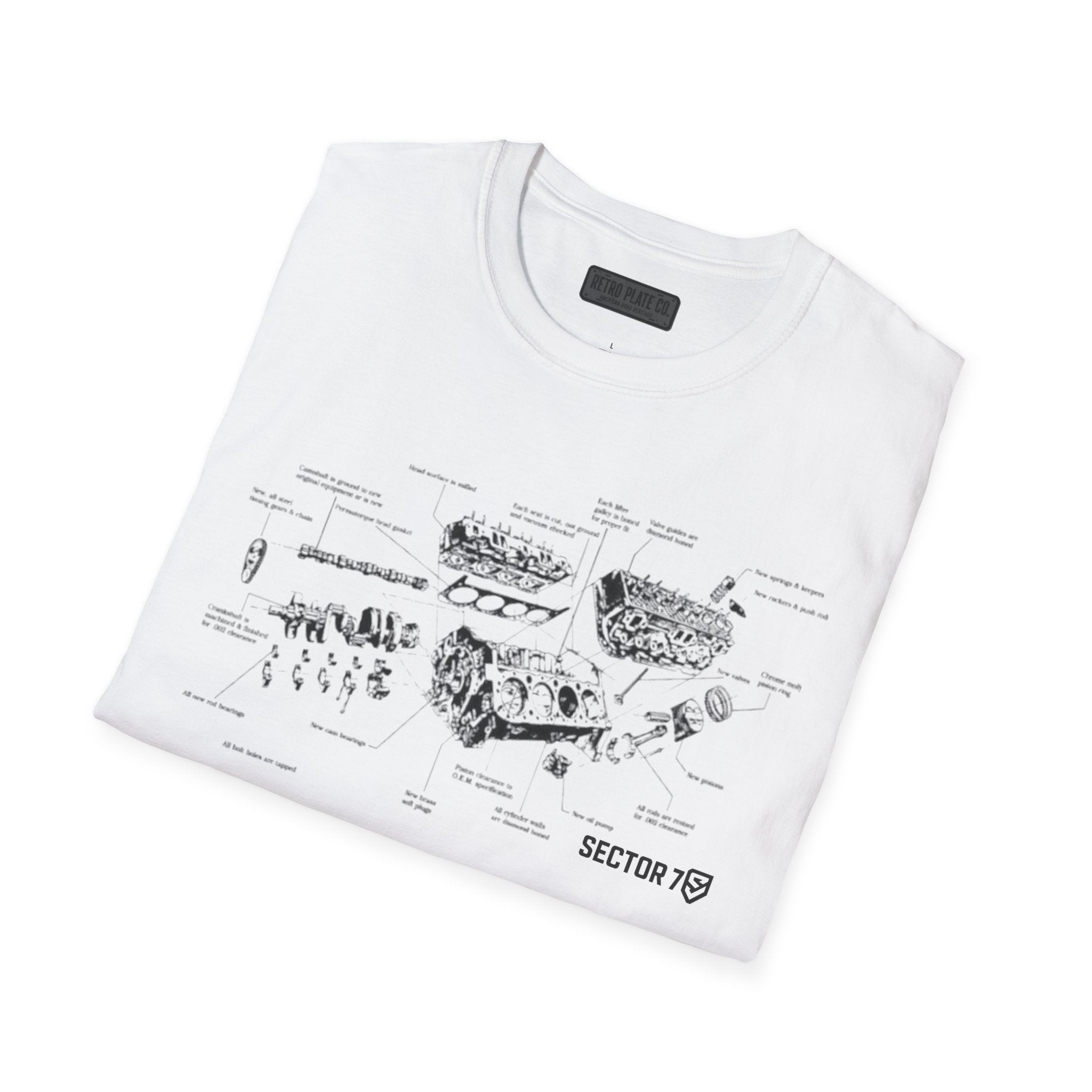 Engine Blueprint T-Shirt — Vintage Mechanical Diagram Tee