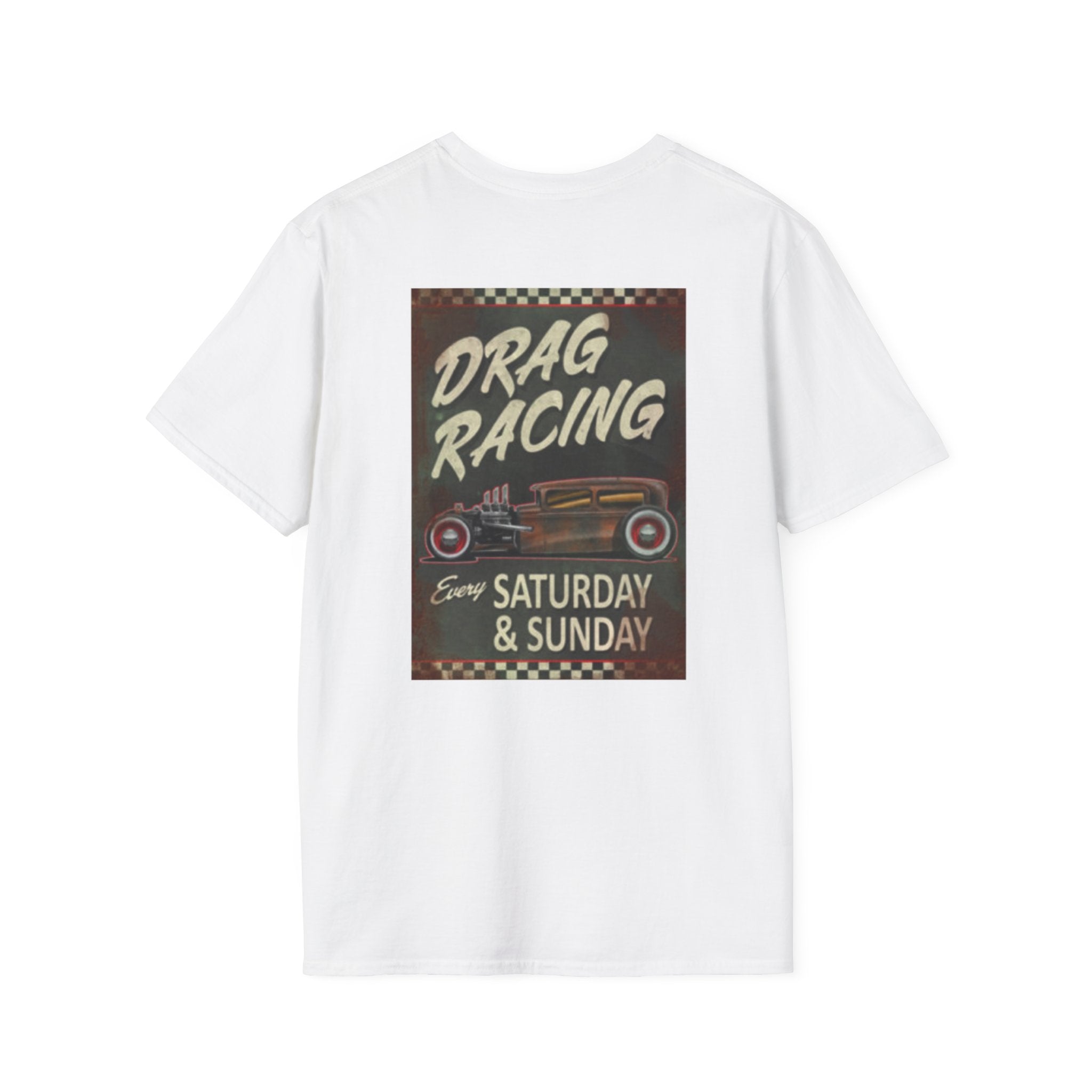 Drag Racing T-Shirt — Vintage Hot Rod Poster "Every Saturday & Sunday"