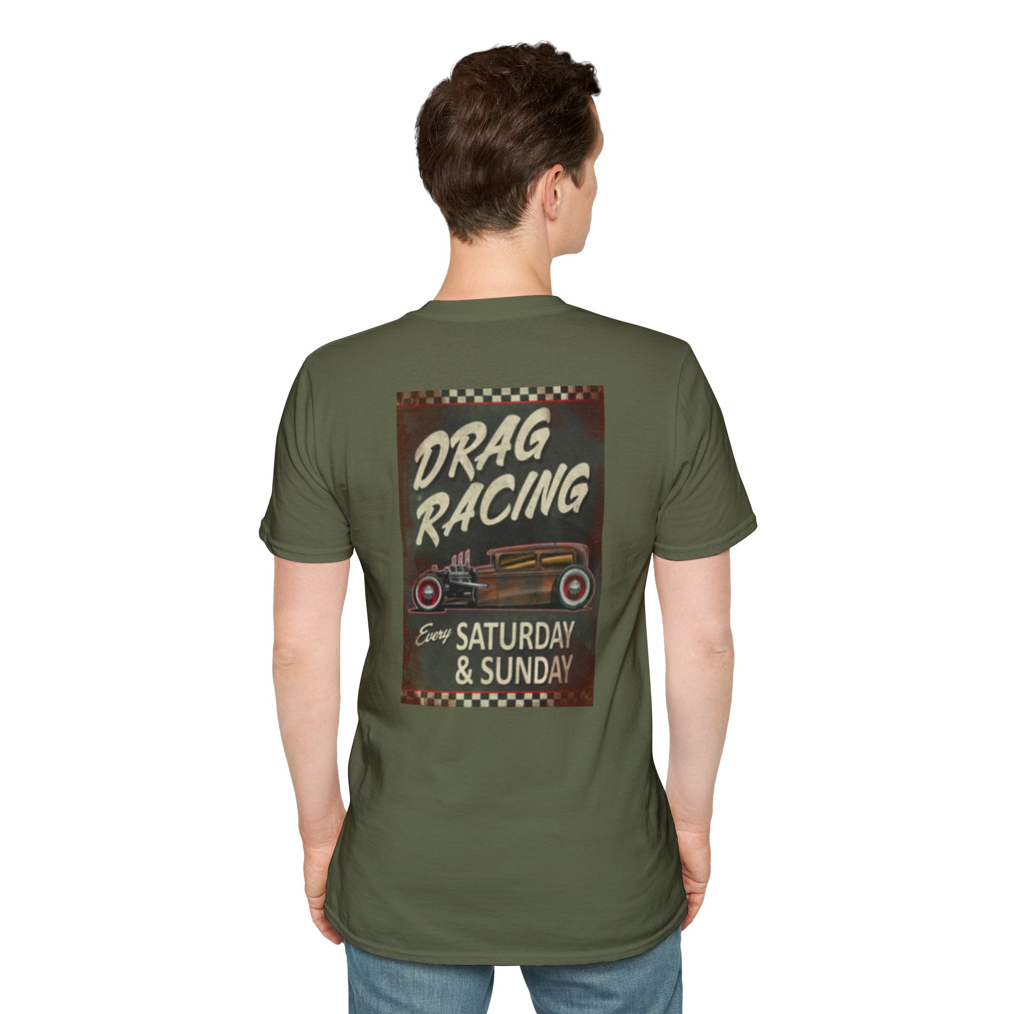 Drag Racing T-Shirt — Vintage Hot Rod Poster "Every Saturday & Sunday"