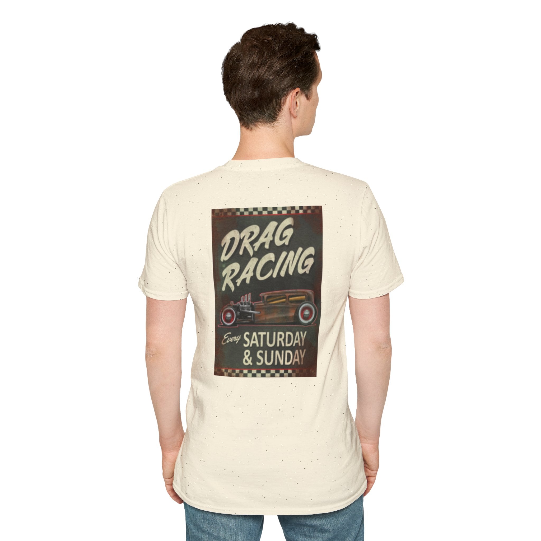 Drag Racing T-Shirt — Vintage Hot Rod Poster "Every Saturday & Sunday"