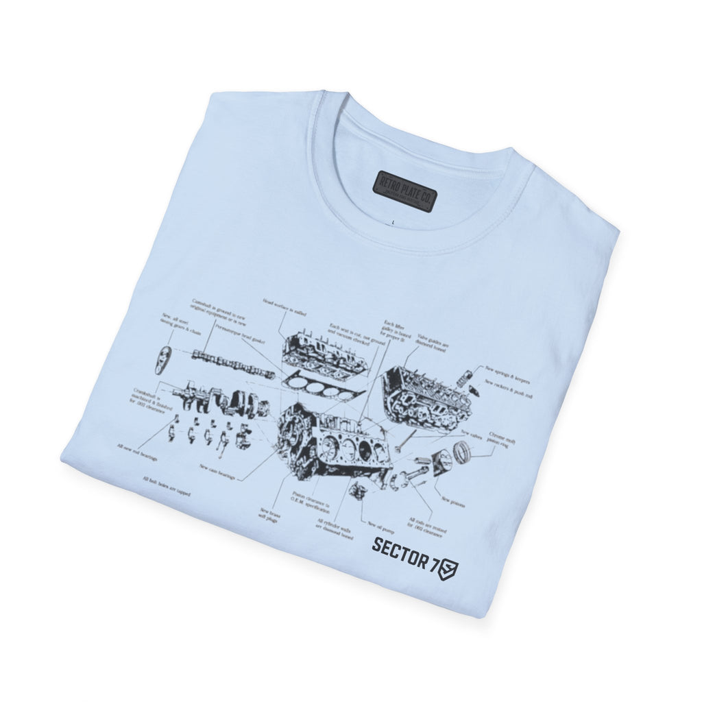 Engine Blueprint T-Shirt — Vintage Mechanical Diagram Tee