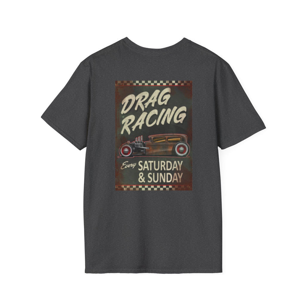 Drag Racing T-Shirt — Vintage Hot Rod Poster "Every Saturday & Sunday"