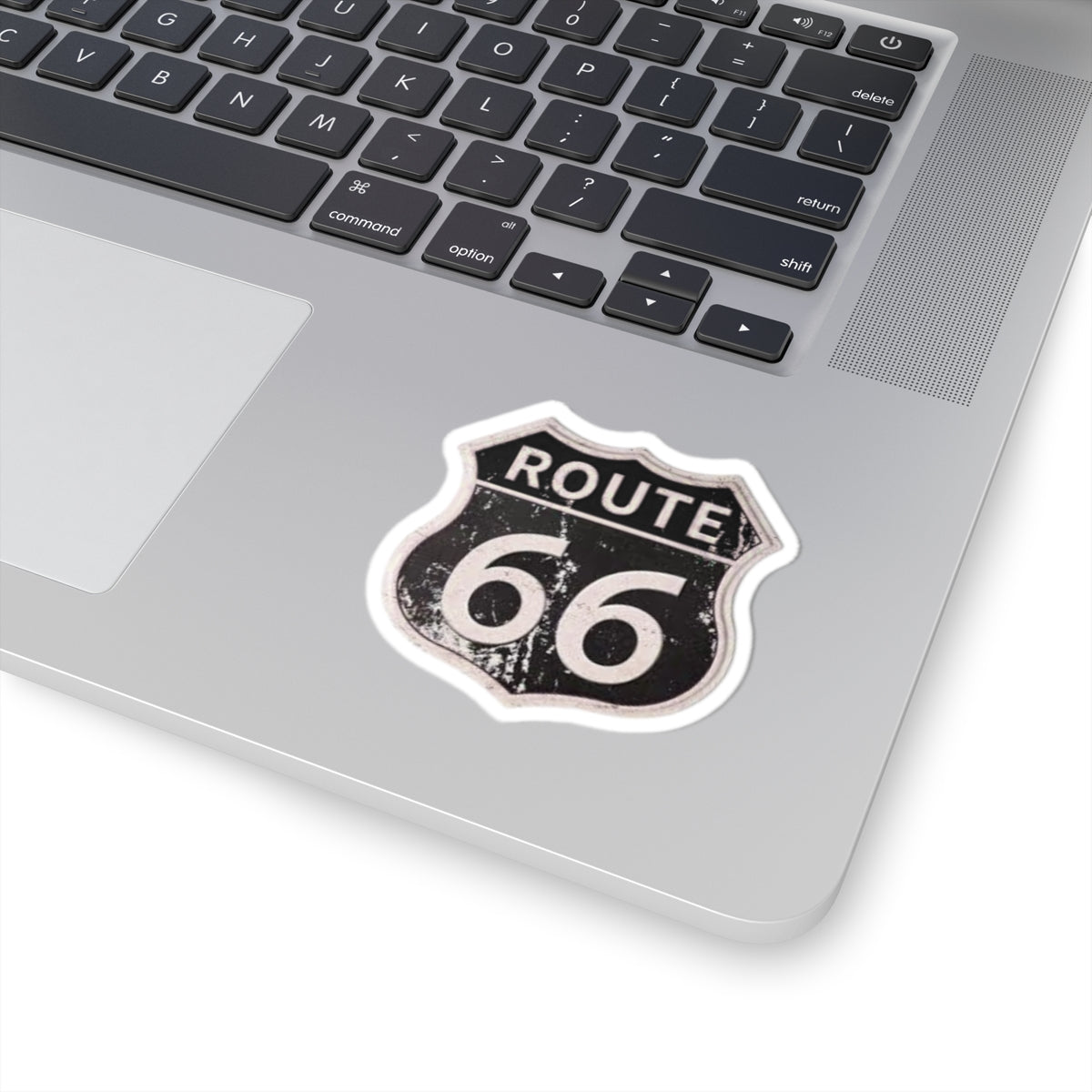 Route 66 Kiss-Cut Sticker — Vintage Black Highway Decal for Laptops, Water Bottles & Cars