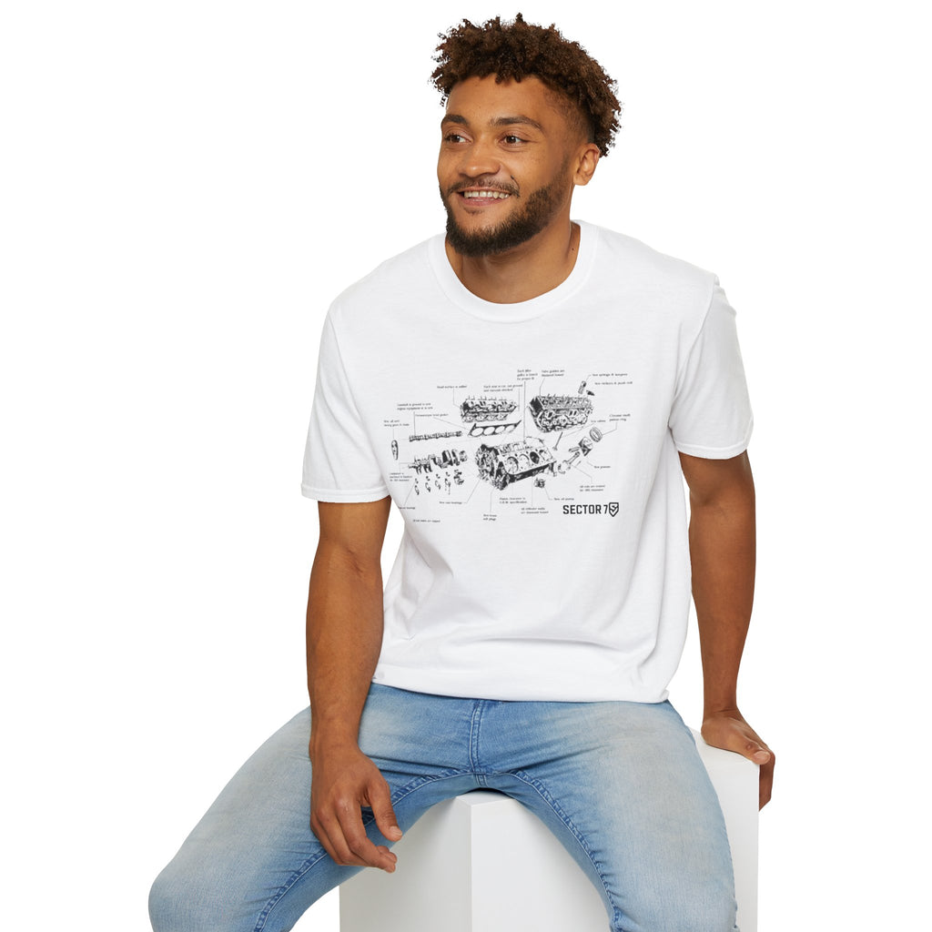 Engine Blueprint T-Shirt — Vintage Mechanical Diagram Tee