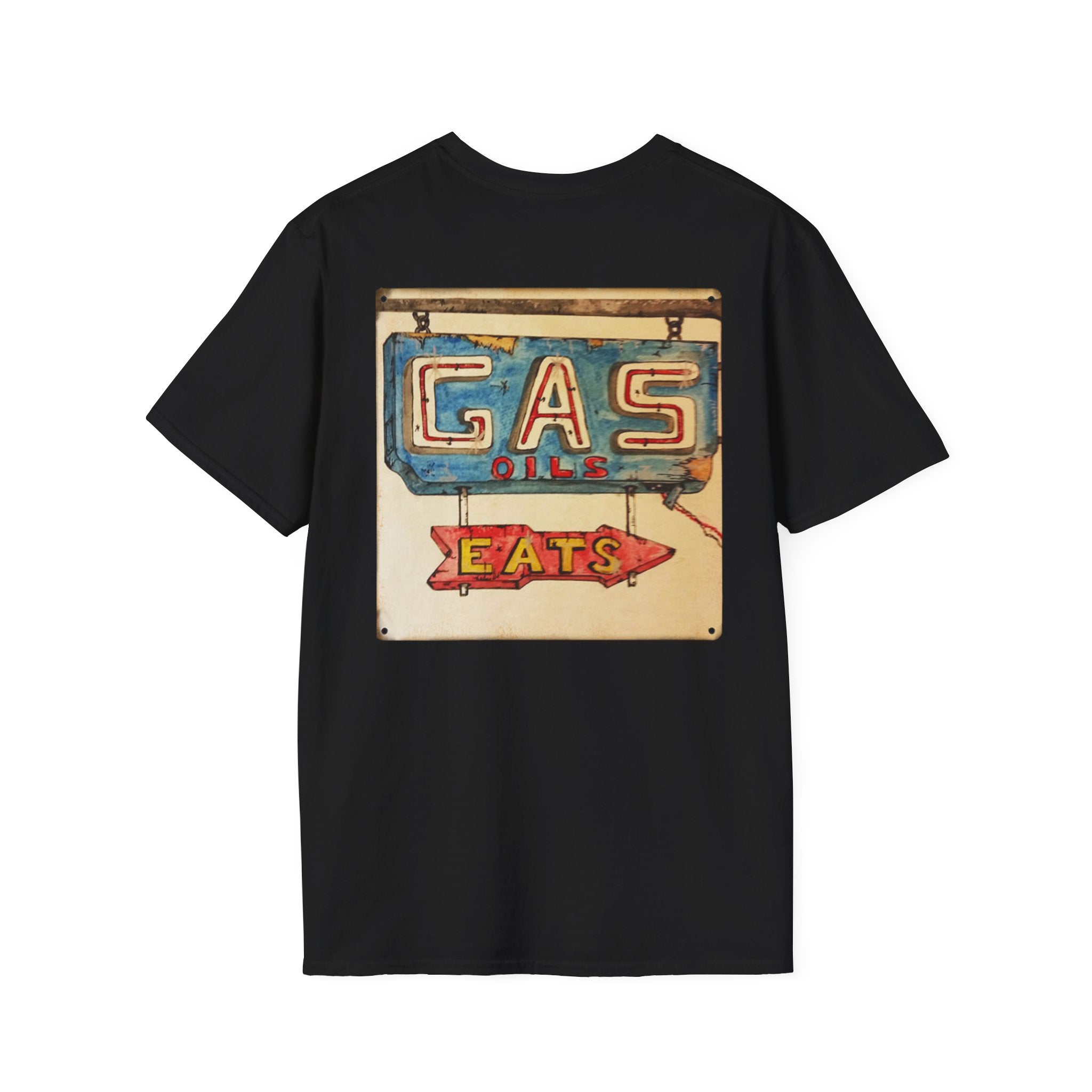 Retro Gas & Eats T-Shirt — Vintage Roadside Sign Tee
