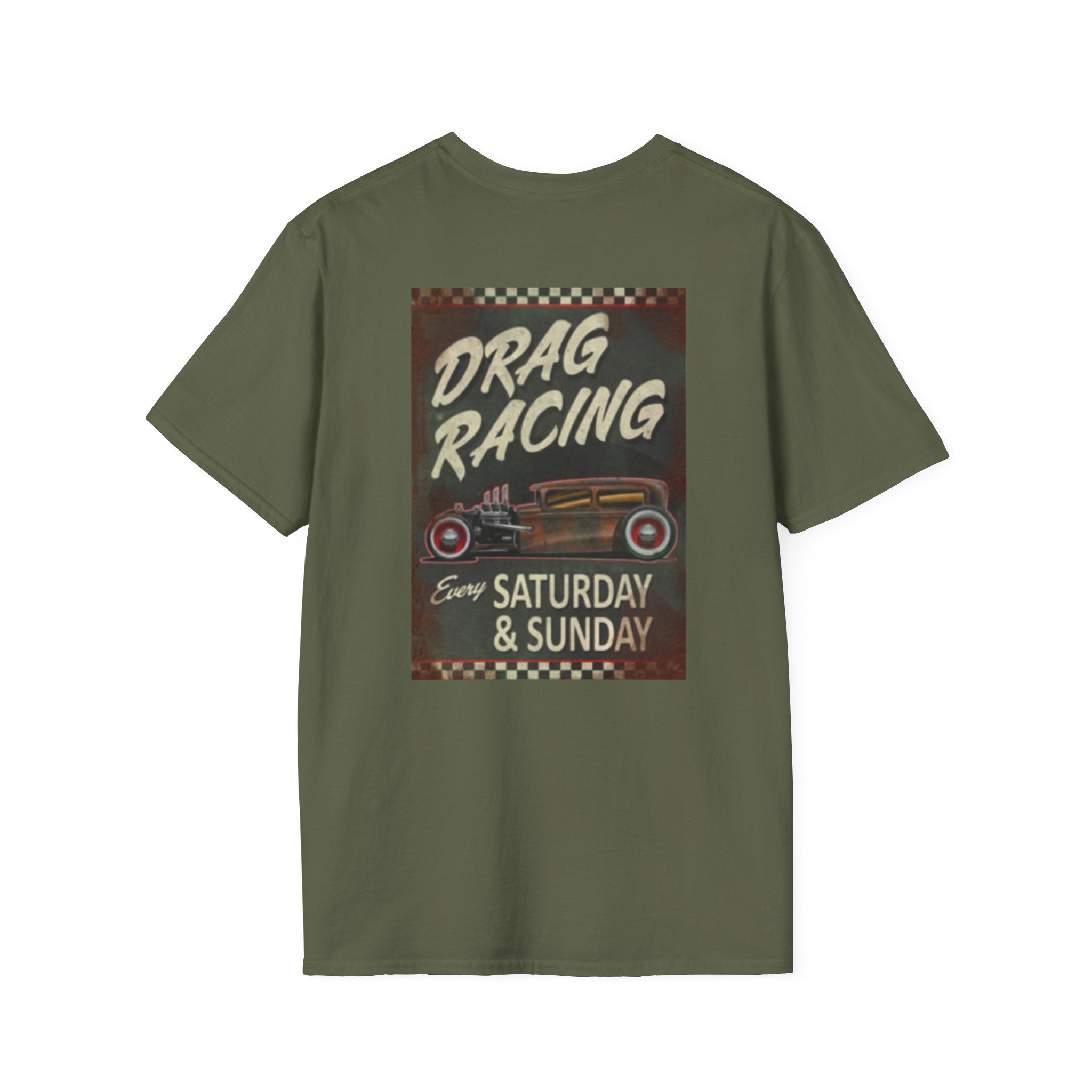 Drag Racing T-Shirt — Vintage Hot Rod Poster "Every Saturday & Sunday"