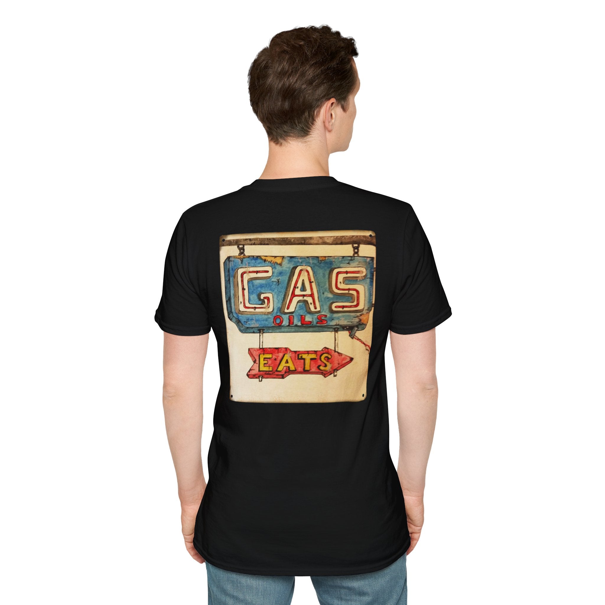Retro Gas & Eats T-Shirt — Vintage Roadside Sign Tee