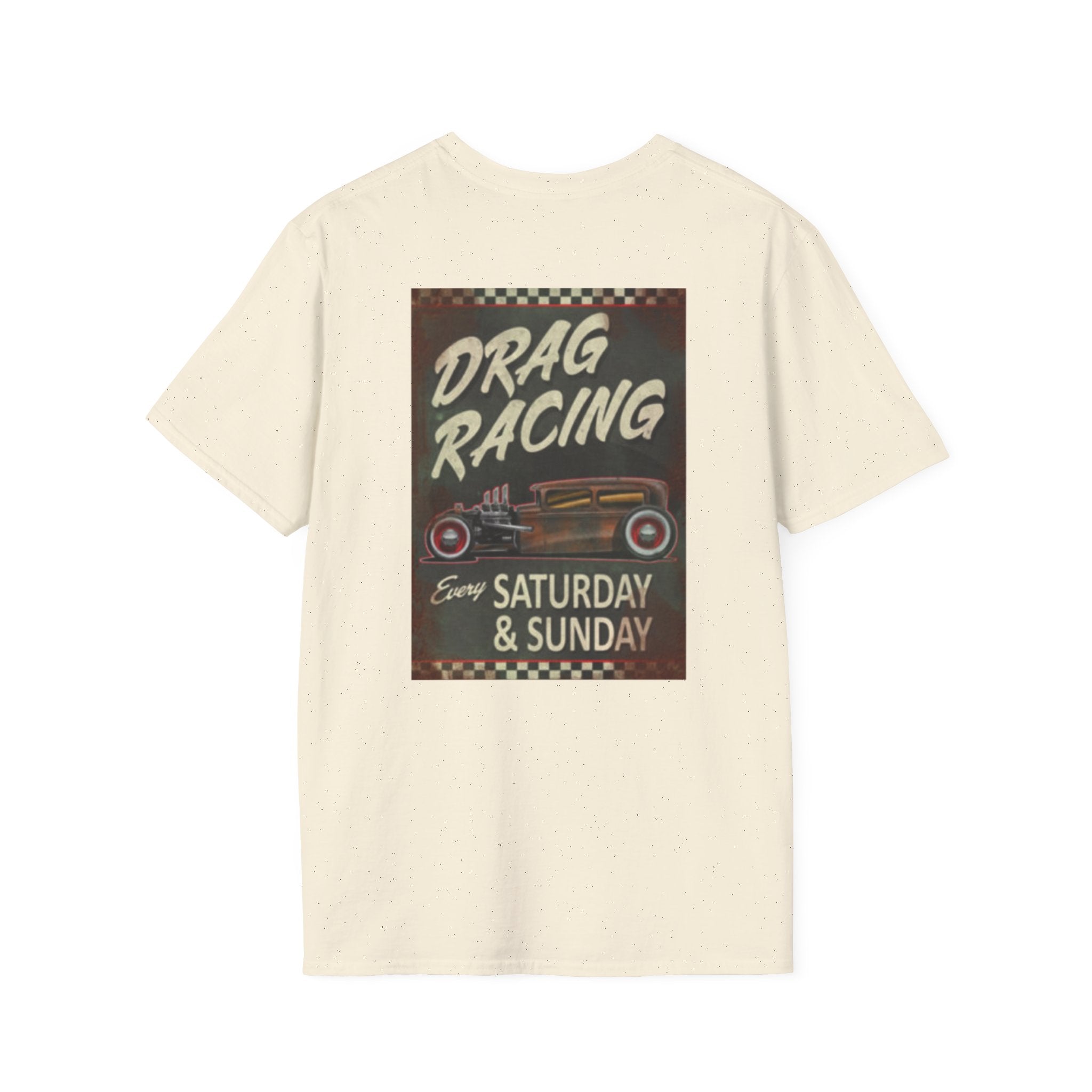 Drag Racing T-Shirt — Vintage Hot Rod Poster "Every Saturday & Sunday"