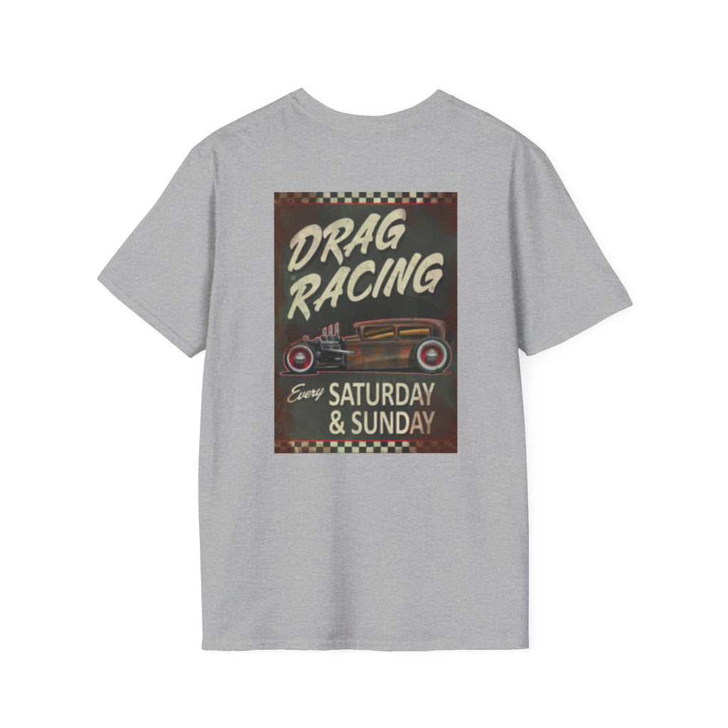 Drag Racing T-Shirt — Vintage Hot Rod Poster "Every Saturday & Sunday"