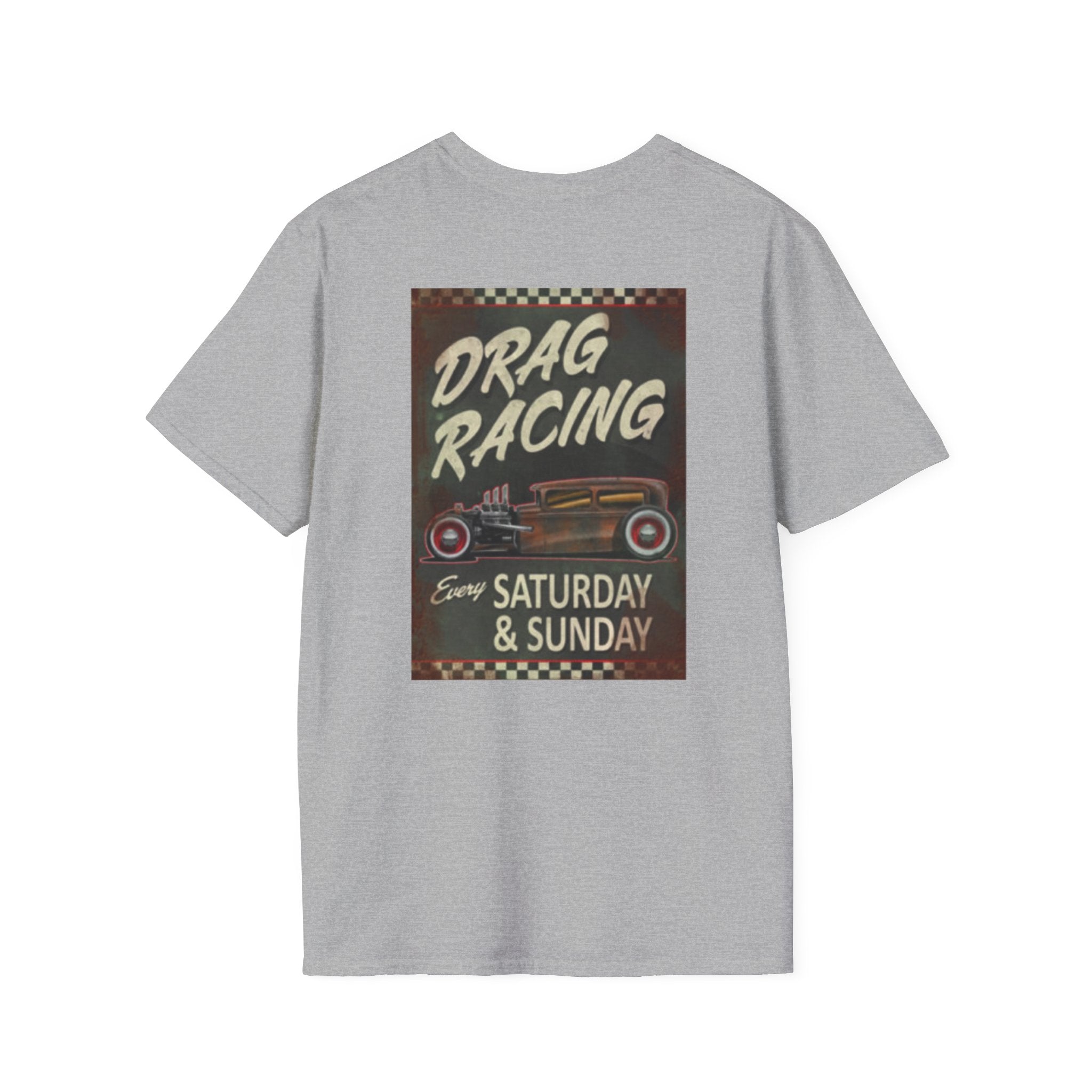 Drag Racing T-Shirt — Vintage Hot Rod Poster "Every Saturday & Sunday"