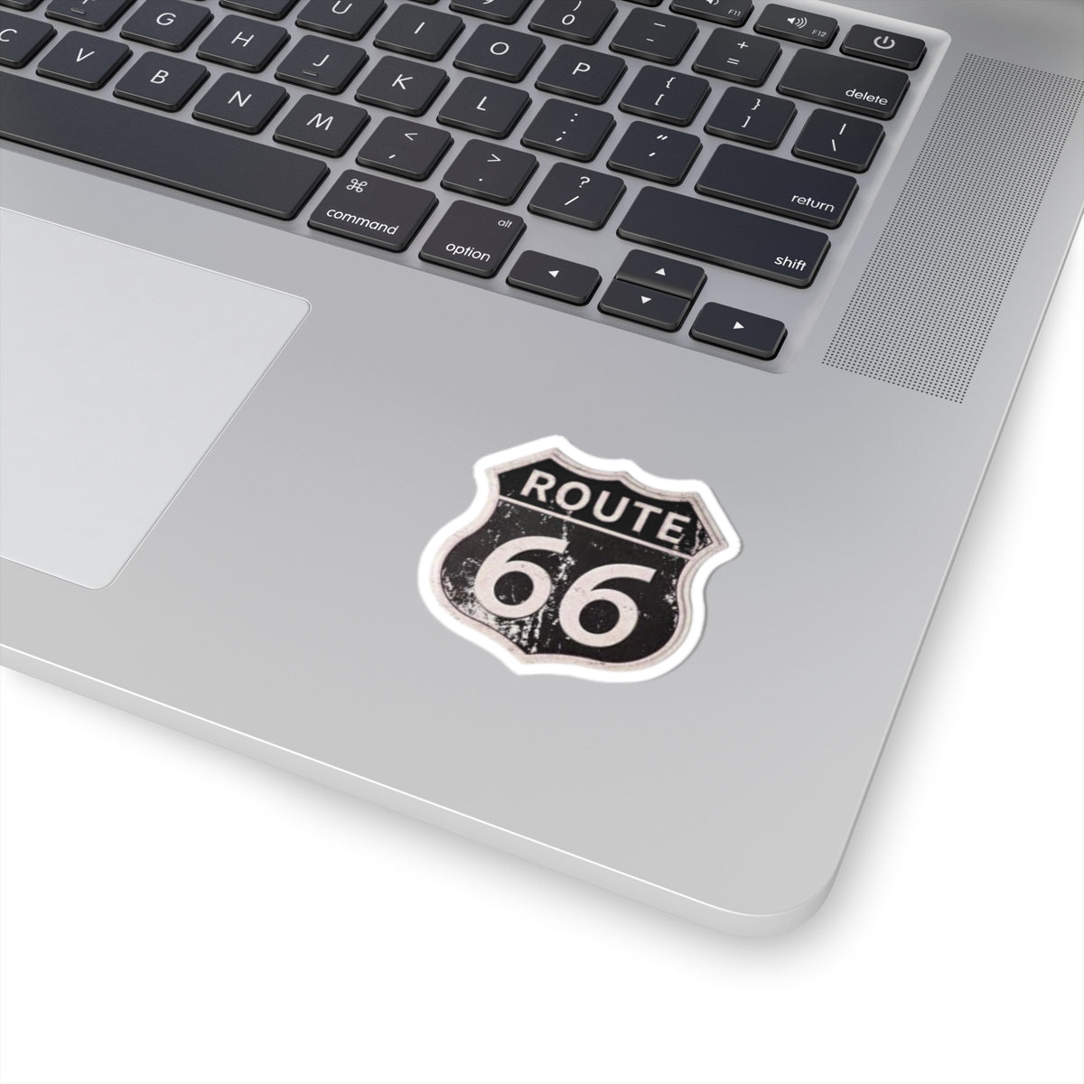 Route 66 Kiss-Cut Sticker — Vintage Black Highway Decal for Laptops, Water Bottles & Cars